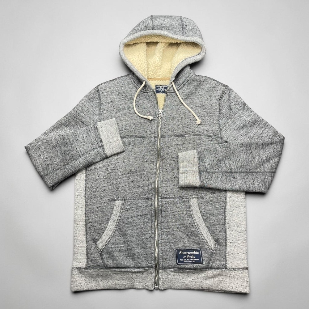 VTG Y2K Abercrombie & Fitch Mens Heavy Faux Fur Sherpa Lined Full‎ Zip Hoodie M